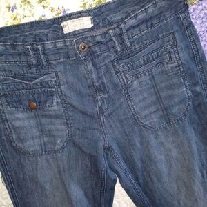 Free People Sailor Style Boho Wide Flare Jeans Pants 28 Distressed Low Rise